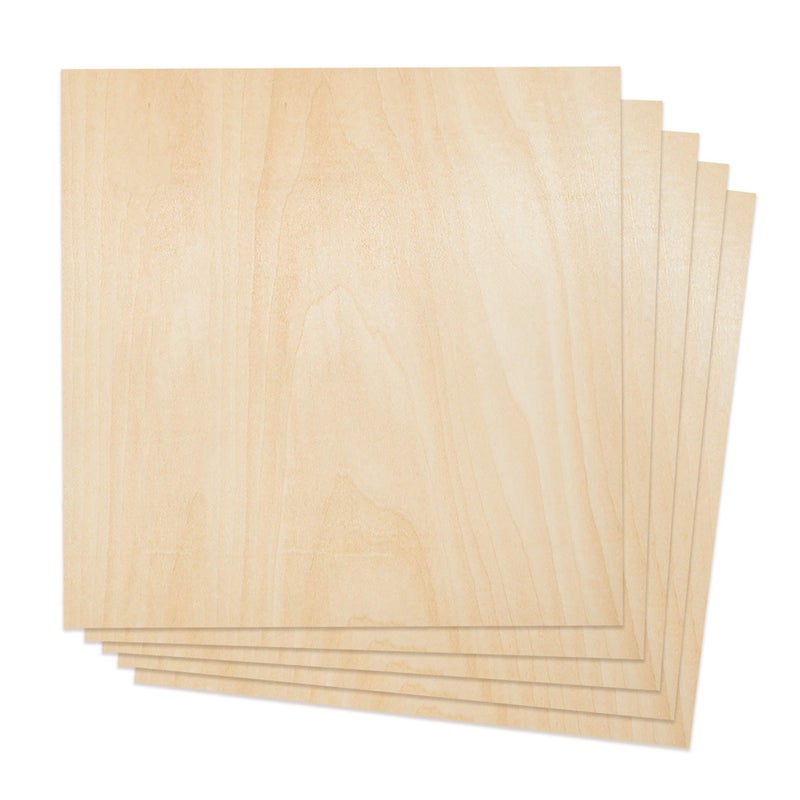 Craftiff Plywood Sheet Board Squares, A Grade, 12 x 12 inch, 1.5mm Thick, Pack of 5 Unfinished Wood for Crafts Basswood by Craftiff - Image 1